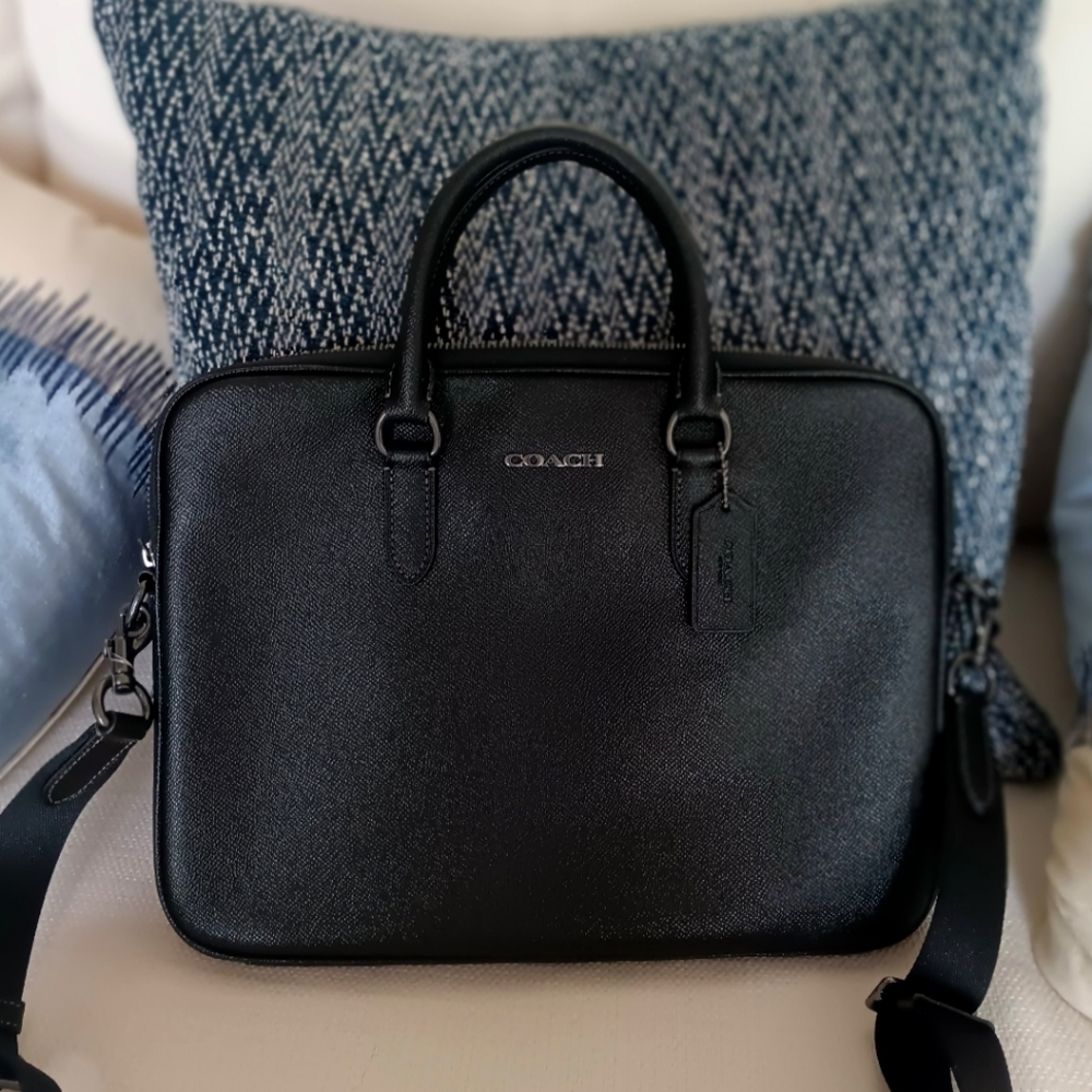 Coach Black Leather Briefcase with Top Handles